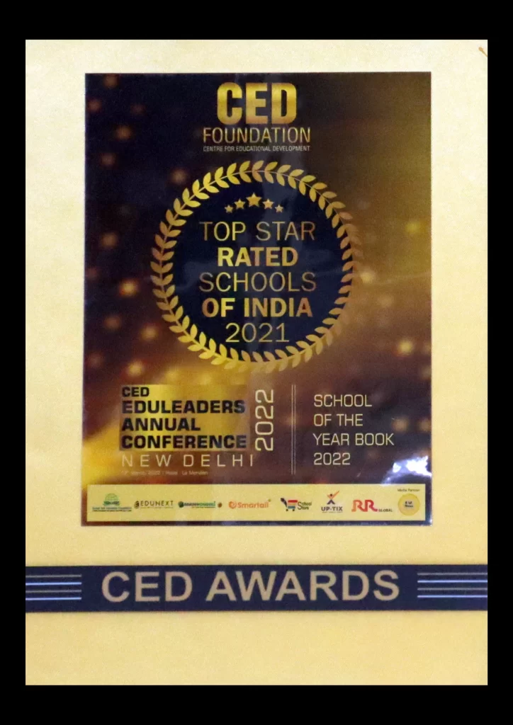 Plaque awarded by CED Education for being one of the "Top Star Rated Schools of India 2023" at the CED Teachers' Conference.